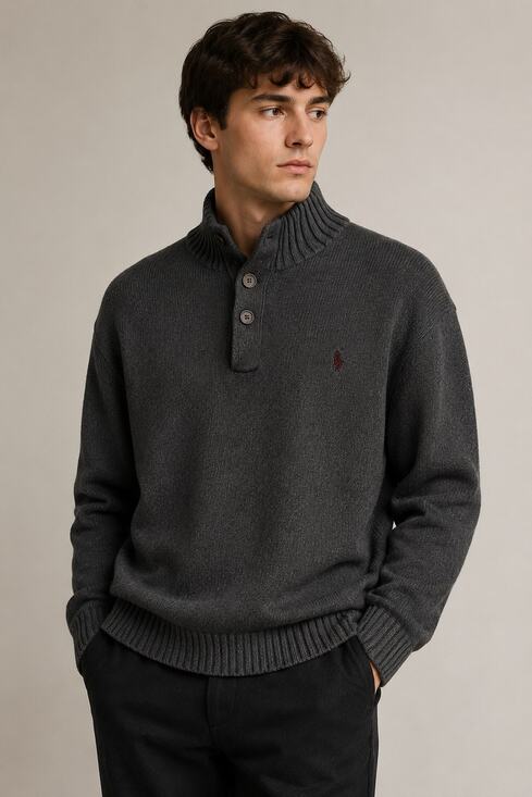Polo by Ralph Lauren Other - Polo Ralph Lauren Men’s XL Quarter Button Mock Neck Sweater Gray Cotton Pullover